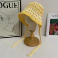 Handmade crochet hollow-out tied bucket hat for women, spring sun protection sunhat. - M (56-58cm) / Yellow