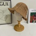 Korean style hollow knitted bucket hat for women, breathable summer sun hat with cute lace-up. - M (56-58cm) / Bucket Hat / Khaki