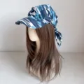 Blue camo streetwear headscarf hat detail shot, versatile hip-hop cap for men and women. - M (56-58cm) / Camouflage Blue