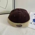 Corduroy miki hat detail, dark brown crown and beige brim with chérie embroidery logo. - M (56-58cm) / Landlord Cap / Coffee