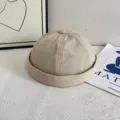 Vista di dettaglio di un berretto docker beige ad asciugatura rapida, morbido cappello estivo. - M（56-58cm） / Bianco avorio