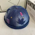 Andriko vintage plimenos denim docker cap retro roll cap sailor hat casual streetwear - M (56-58cm) / Στυλ με Τρύπες και Κέντημα (ZF-DZM165) / Ροζ
