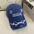 Casquette de baseball en jean vintage usee avec broderie de lettres et style streetwear. - M (56-58cm) / Bleu