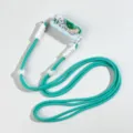 Turquoise gevlochten telefoonkoord met golvende acryl kattenhanger, verstelbare riem. - Blauwe Rand Graskat / Muntgroen