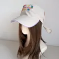 Beige tie-back baseball cap with floral embroidery, stylish outdoor sun hat for women and girls. - M (56-58cm) / Off White