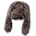 Detailed view of the fuzzy shaggy plush rabbit ear hat, showcasing soft texture and warm ear flaps. - M (56-58cm) / Coffee