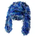 Fuzzy blue shaggy trapper hat detail, winter warm plush earflap knit cap close-up view - M (56-58cm) / Sapphire Blue