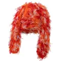 Detailed view of the shaggy plush bunny ear hat with vibrant orange and white fringe. - M (56-58cm) / Orange and White