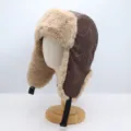 Chapeau trappeur d'hiver en similicuir chaud avec doublure peluche et détail étoile pour cyclisme. - M (56-58cm) / Café