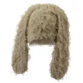 Cute bunny ears plush knitted hat for women and men, winter warm cozy fluffy bomber hat. - M (56-58cm) / Khaki