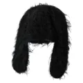 Black plush rabbit ear bomber hat, winter warm shaggy tassel trapper hat for streetwear style. - M (56-58cm) / Black