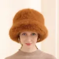 Chapeau seau en fourrure duveteuse marron pour femme, chapeau d'hiver chaud, bonnet en peluche. - M (56-58cm) / Marron