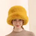 Chapeau seau en fausse fourrure peluche jaune femme, bonnet chaud épais hiver mode tendance. - M (56-58cm) / Jaune Tournesol