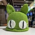 Handmade green crochet cat ear beanie winter warm knit hat cute sweet pullover cap for women - M (56-58cm) / Green