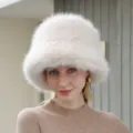 Chapeau Bob en fausse fourrure douce pour femme, bonnet pelucheux chaud pour hiver. - M (56-58cm) / Beige