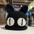 Cute black crochet cat ear beanie winter warm handmade knitted hat for women sweet daily wear. - M (56-58cm) / Black