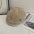 Vintage washed denim newsboy cap for women, casual retro flat beret hat with metal accent. - M (56-58cm) / Khaki
