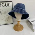 Gewaschener Denim Bucket Hut für Damen und Herren, retro lässiger Sonnenschutz Hut Detail. - M (56-58cm) / Dunkelblau
