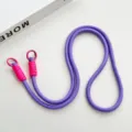 Purple phone lanyard with pink woven ends and metal rings, cross-body strap for daily use. - Dark Purple Crossbody Double Ring Braided Lanyard (Rose)