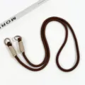 Brown woven phone lanyard with metal rings, stylish crossbody strap for keys and phone anti-loss. - Coffee Brown Crossbody Double-Loop Braided Cord (Milk Tea)