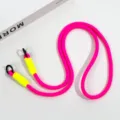 Neon pink phone lanyard cross body strap with yellow grip and black rings for mobile devices - Magenta Crossbody Double-Loop Braided Cord (Neon Yellow)