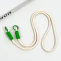 Beige woven phone lanyard with green metal rings, adjustable crossbody strap for keys. - Beige Crossbody Double Ring Braided Lanyard (Dark Green)