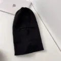 Detail view of black knitted balaclava ski mask, winter windproof warm beanie hat for cycling. - M (56-58cm) / Black