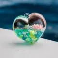 Porte-cles sable mouvant liquide coeur avec lotus rose, accessoire sac paillettes fin - Cœur