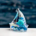 Porte-clés sable mouvant voilier créatif avec pendentif dauphin bleu liquide pour sac. - Dauphin