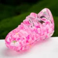 Rosa flüssig Acryl Fußballschuh Schlüsselanhänger süßer Glitzer Deko Schreibtisch - Rosa