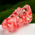 Klarsicht pink flüssig Glitzer Fußball Schuh Schlüsselanhänger Acryl Büro Deko Ornament - Rot