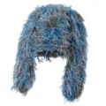 Cozy blue grey fluffy bunny ear knit hat, thick warm winter plush ushanka for stylish streetwear. - M (56-58cm) / Grey Blue