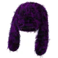 Close-up of fuzzy shaggy plush rabbit ear ushanka hat in purple and black style. - M (56-58cm) / Purple