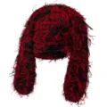 Winter shaggy knit rabbit ear beanie hat, warm furry bomber hat for street style fashion. - M (56-58cm) / Red & Black