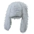Detailed view of the white fluffy bunny ear plush hat, soft long fur texture for winter warmth. - M (56-58cm) / White