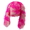 Fluffy plush rabbit ear hat winter warm shaggy knit cap cute streetwear ushanka unisex - M (56-58cm) / Rose Red