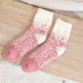 Fluffy fuzzy winter warm home socks for women, thick soft sleeping floor socks detail view. - Pink