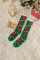 Chaussettes mi-hautes duveteuses de Noël en polaire corail avec nœud rouge et motif de canne. - Taille unique / Chaussettes hautes avec nœud vert