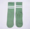 Green non-slip yoga socks for women, mid-tube pilates sports socks with grip dots and stripes. - One Size / Green