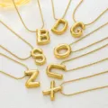 Gold puffy letter necklaces pendant set, trendy initial alphabet jewelry for women. - Letter A