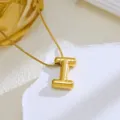 Gouden bubbel letter ketting hanger voor vrouwen, stijlvolle initieel mode sieraad. - Letter I