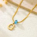 Gold snake bone chain necklace with letter G pendant and blue evil eye bead for women adjustable. - Letter G / Gold