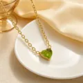 Elegant green heart gemstone necklace with 18k gold plated chain, perfect daily jewelry. - Heart Rhinestone / Cyan