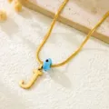 Gold snake chain necklace with letter J pendant and blue evil eye charm for women. - Letter J / Gold