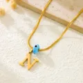 Gold snake chain necklace with letter N pendant and blue evil eye bead for women jewelry - Letter N / Gold