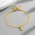 Gold titanium steel snake chain anklet with letter I charm, minimalist fashion jewelry gift. - Letter I / Gold