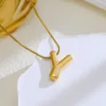 Gouden opgeblazen letter Y hanger ketting met slanke slangketting voor dames, chic. - Letter Y