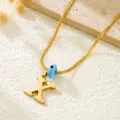 Gold snake chain necklace featuring letter X pendant and evil eye bead for women jewelry. - Letter X / Gold