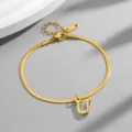Gold titanium steel snake chain anklet with letter U pendant, minimalist fashion jewelry. - Letter U / Gold