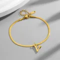 Gold titanium steel snake chain anklet with letter V pendant minimalist fashion jewelry gift - Letter V / Gold
